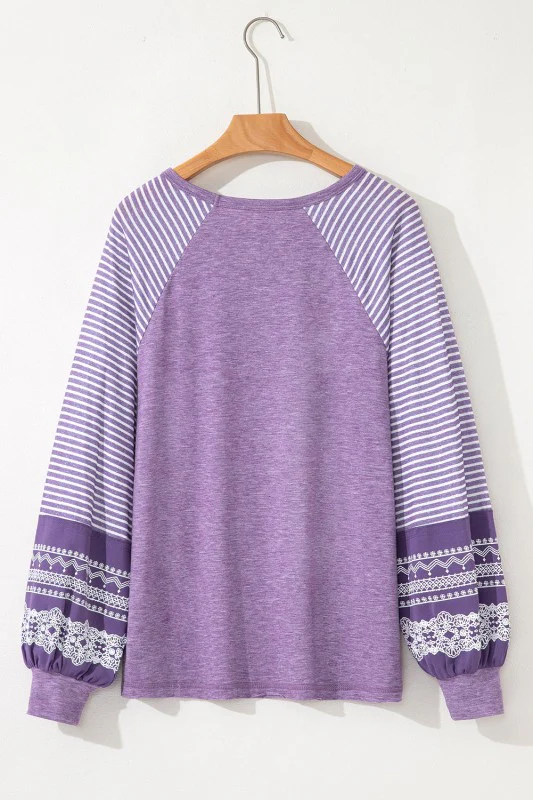 Stripe Patchwork Raglan Long Sleeve Top - Image 11
