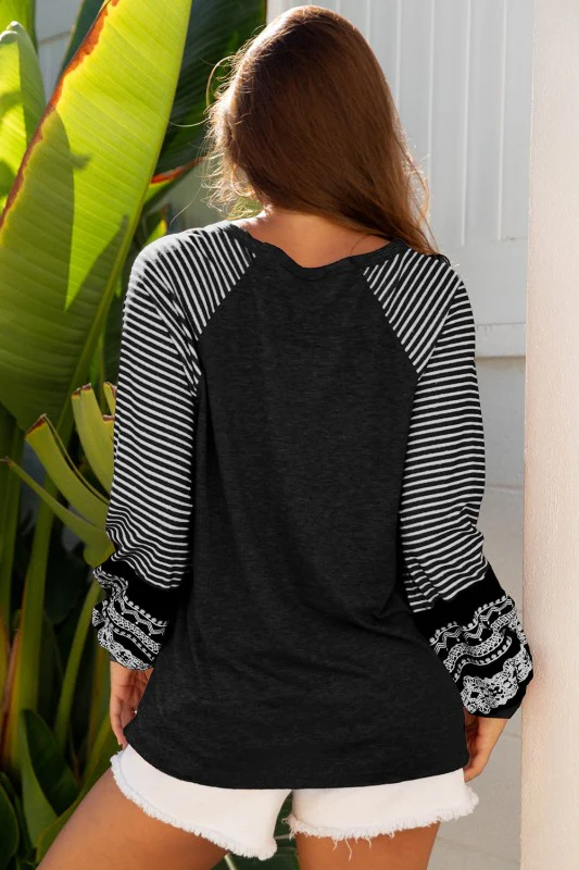 Stripe Patchwork Raglan Long Sleeve Top - Image 18