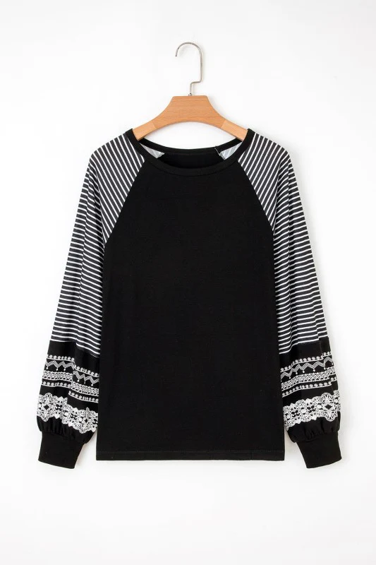 Stripe Patchwork Raglan Long Sleeve Top - Image 23