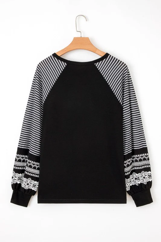 Stripe Patchwork Raglan Long Sleeve Top - Image 25