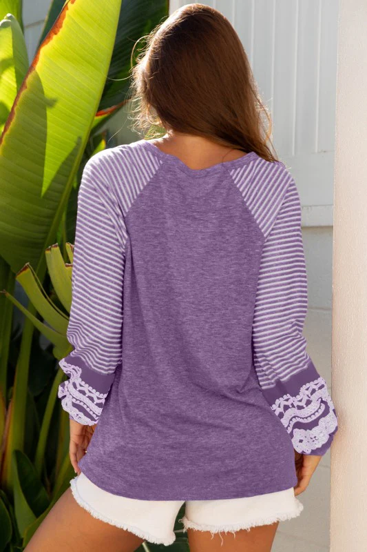 Stripe Patchwork Raglan Long Sleeve Top - Image 3