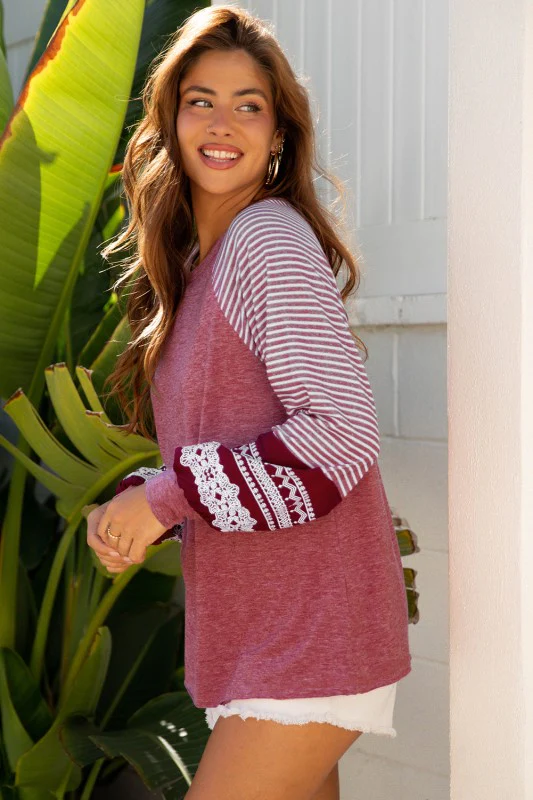 Stripe Patchwork Raglan Long Sleeve Top - Image 34