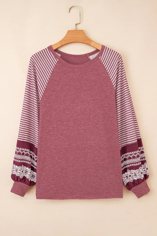 Stripe Patchwork Raglan Long Sleeve Top - Image 38
