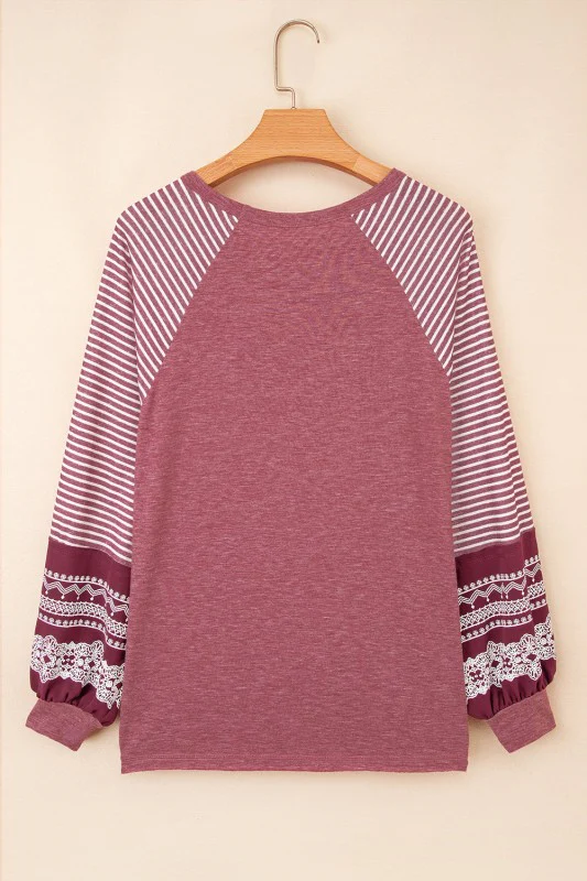 Stripe Patchwork Raglan Long Sleeve Top - Image 39