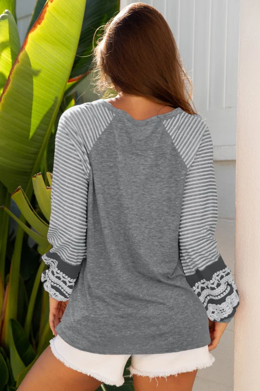 Stripe Patchwork Raglan Long Sleeve Top - Image 46