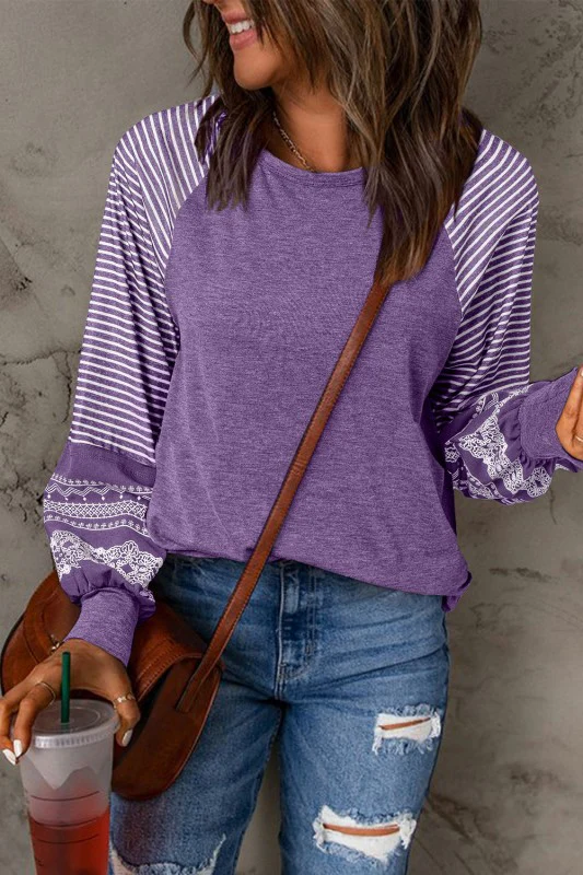 Stripe Patchwork Raglan Long Sleeve Top - Image 22