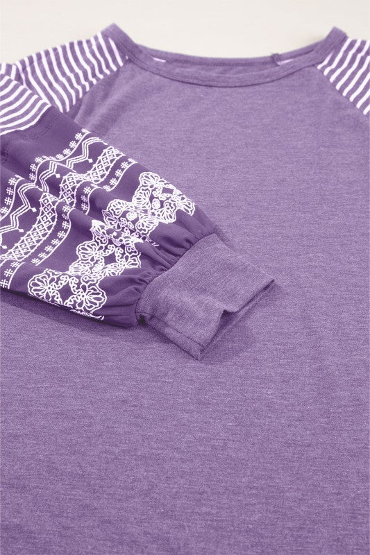 Stripe Patchwork Raglan Long Sleeve Top - Image 26