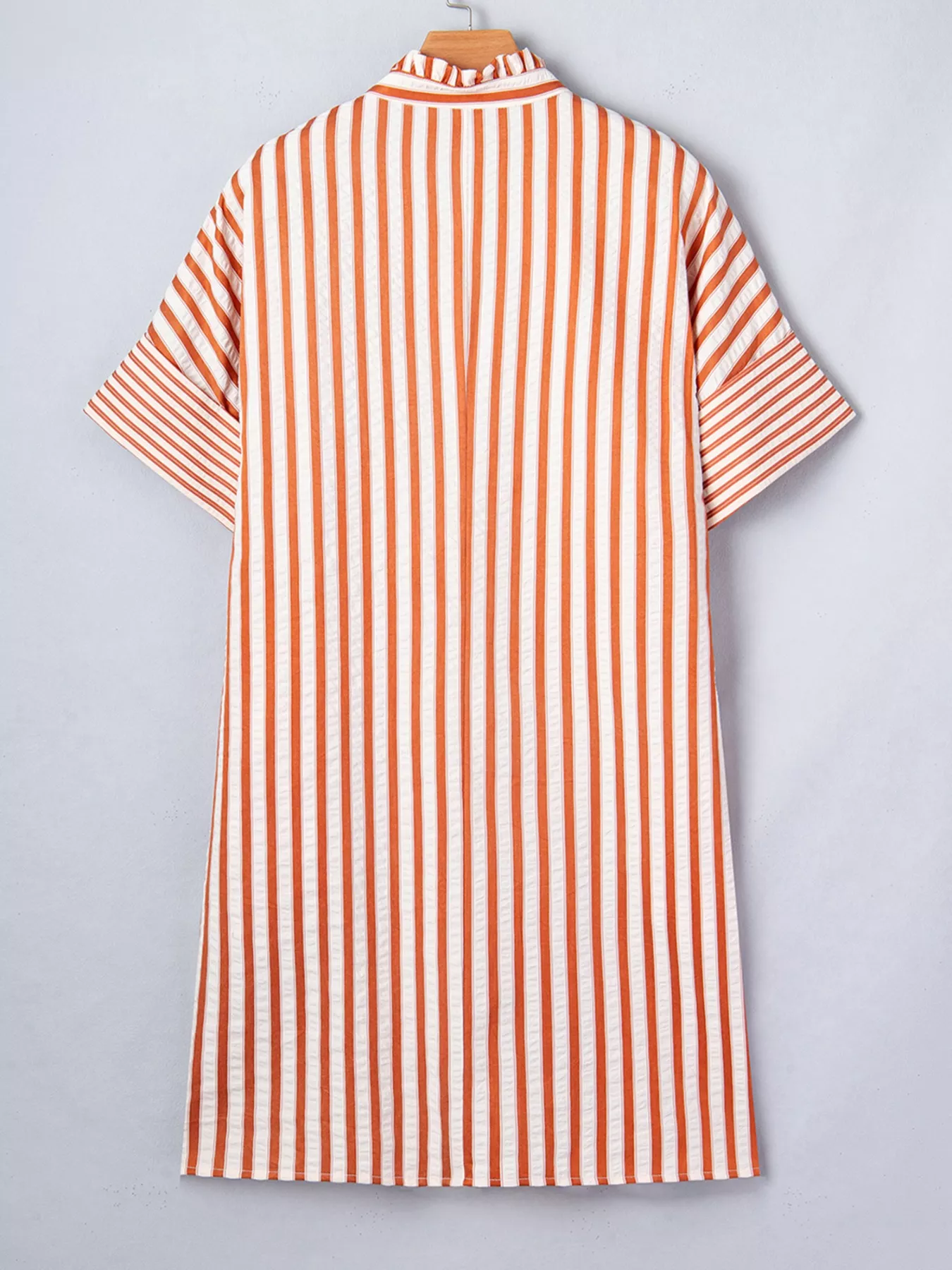 Stripe Pinched V Neck Turn-up Cuffs Shift Mini Dress - Image 11