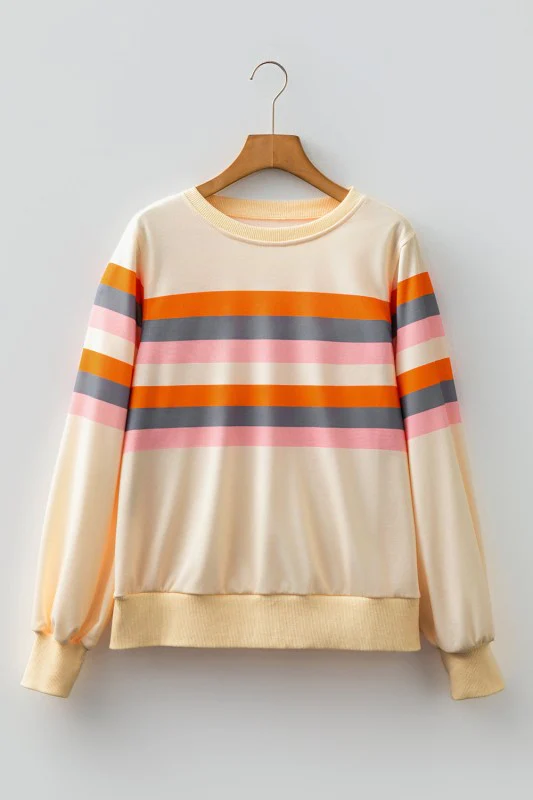 Stripe Puff Sleeve Pullover Sweatshirt - Image 2