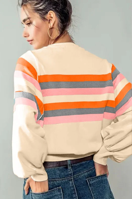 Stripe Puff Sleeve Pullover Sweatshirt - Image 8