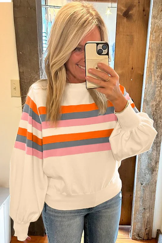Stripe Puff Sleeve Pullover Sweatshirt - Image 9