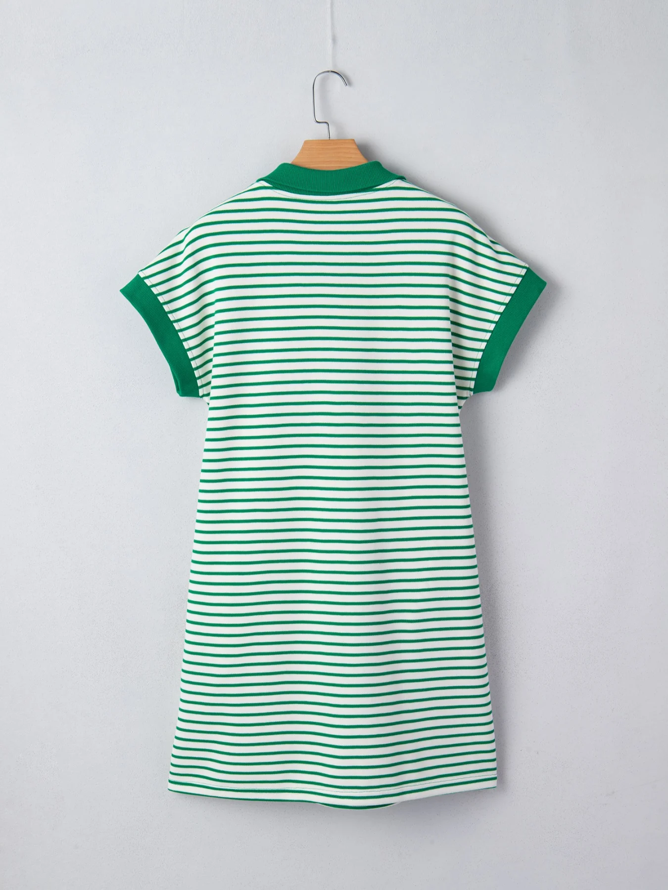 Stripe Quarter Zip Polo Collar T Shirt Dress with Pockets - Image 17
