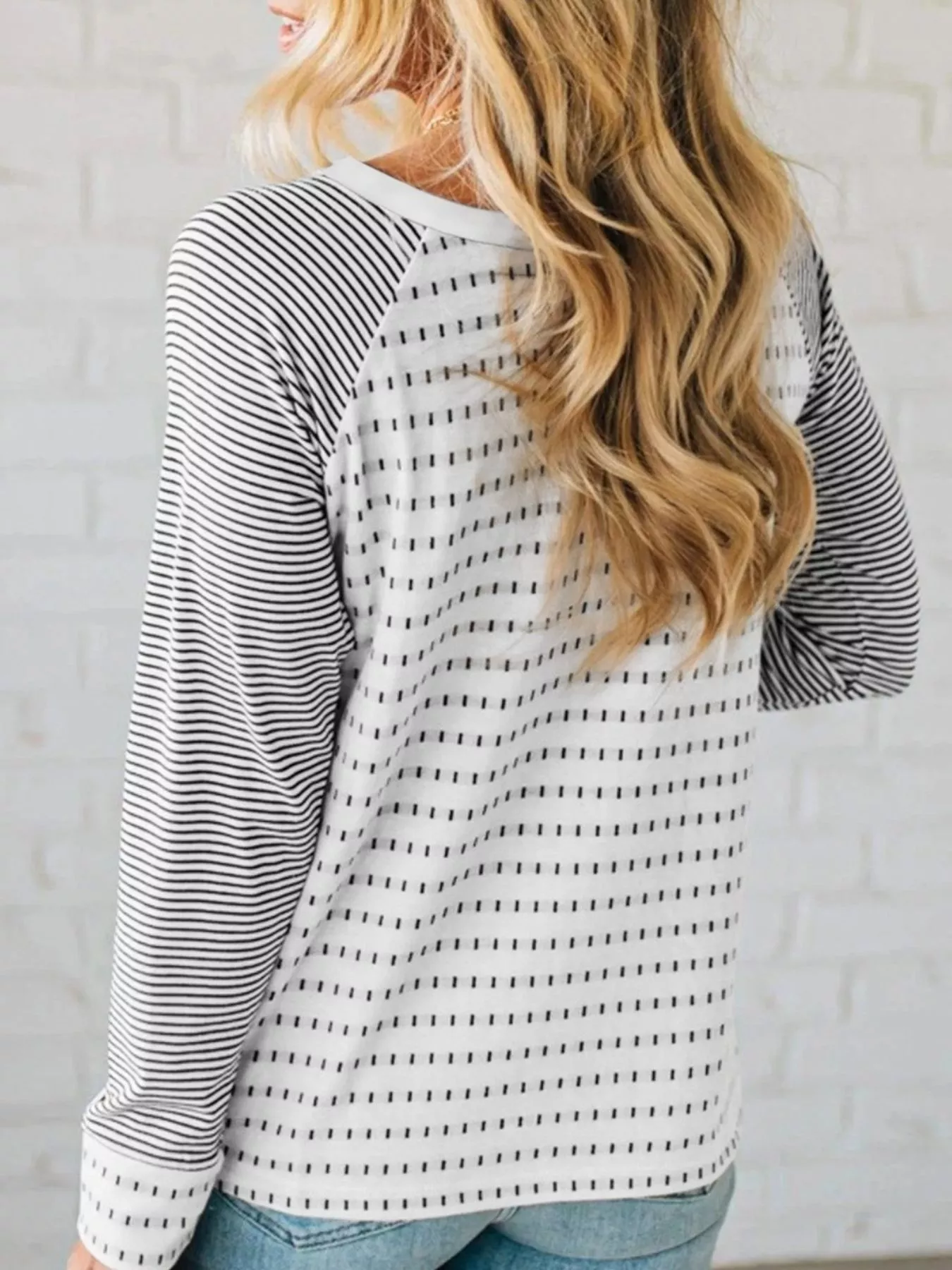 Stripe Raglan Patchwork Long Sleeve Top - Image 2