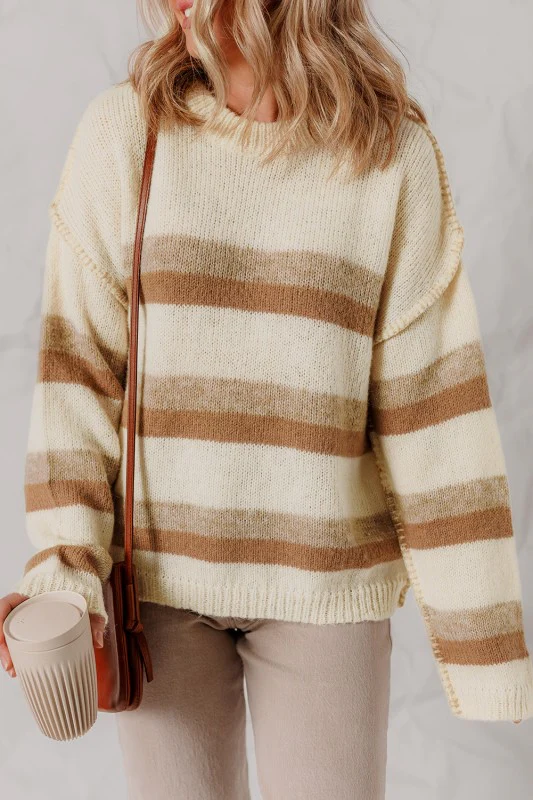 Stripe Reverse Seam Drop Shoulder Baggy Sweater - Image 6
