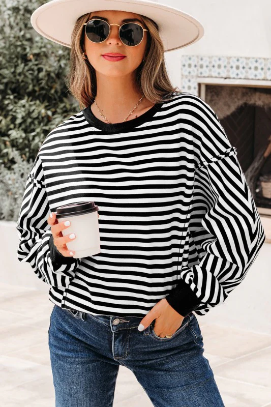 Stripe Reverse Seam Drop Shoulder Top - Image 18