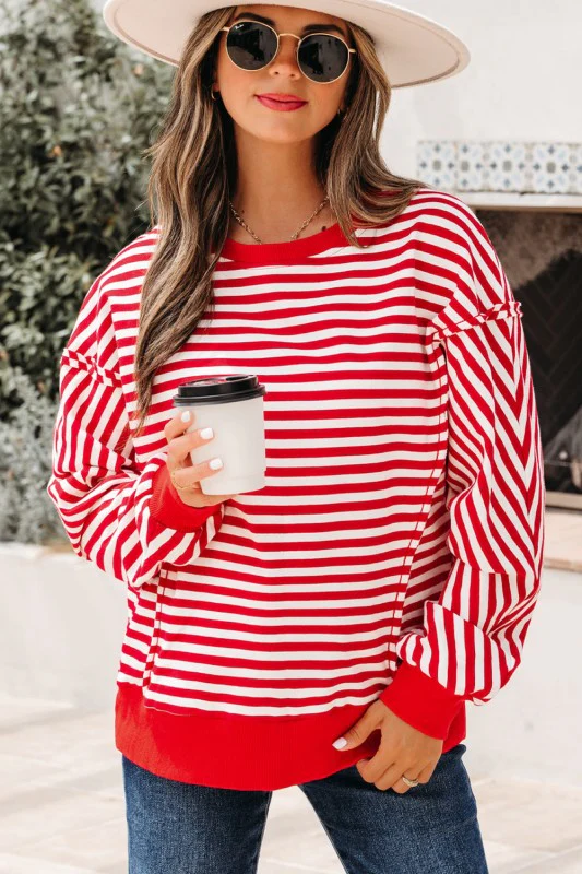 Stripe Reverse Seam Drop Shoulder Top - Image 58