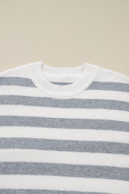 Stripe Ribbed Side-Button Drop Shoulder Sweater - Image 4
