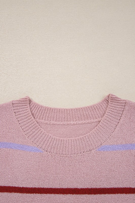 Stripe Ribbed Trim Drop Shoulder Sweater - Image 20