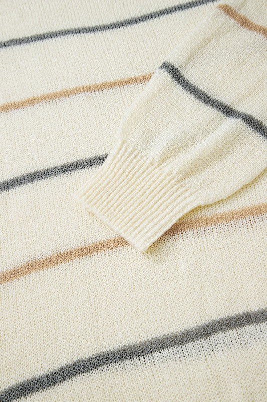 Stripe Ribbed Trim Drop Shoulder Sweater - Image 8