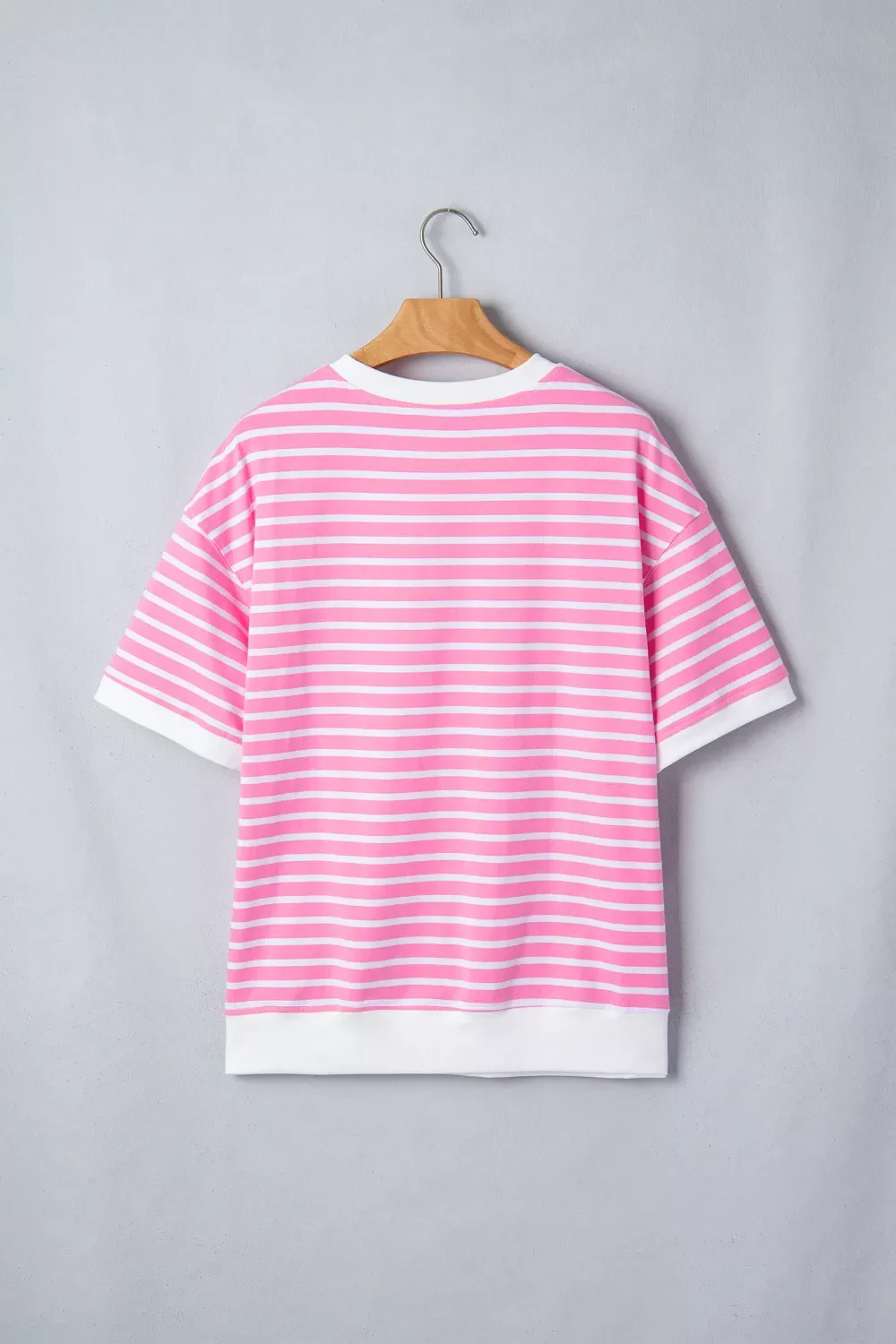 Stripe Round Neck Drop Shoulder Short Sleeve Loose Top - Image 3