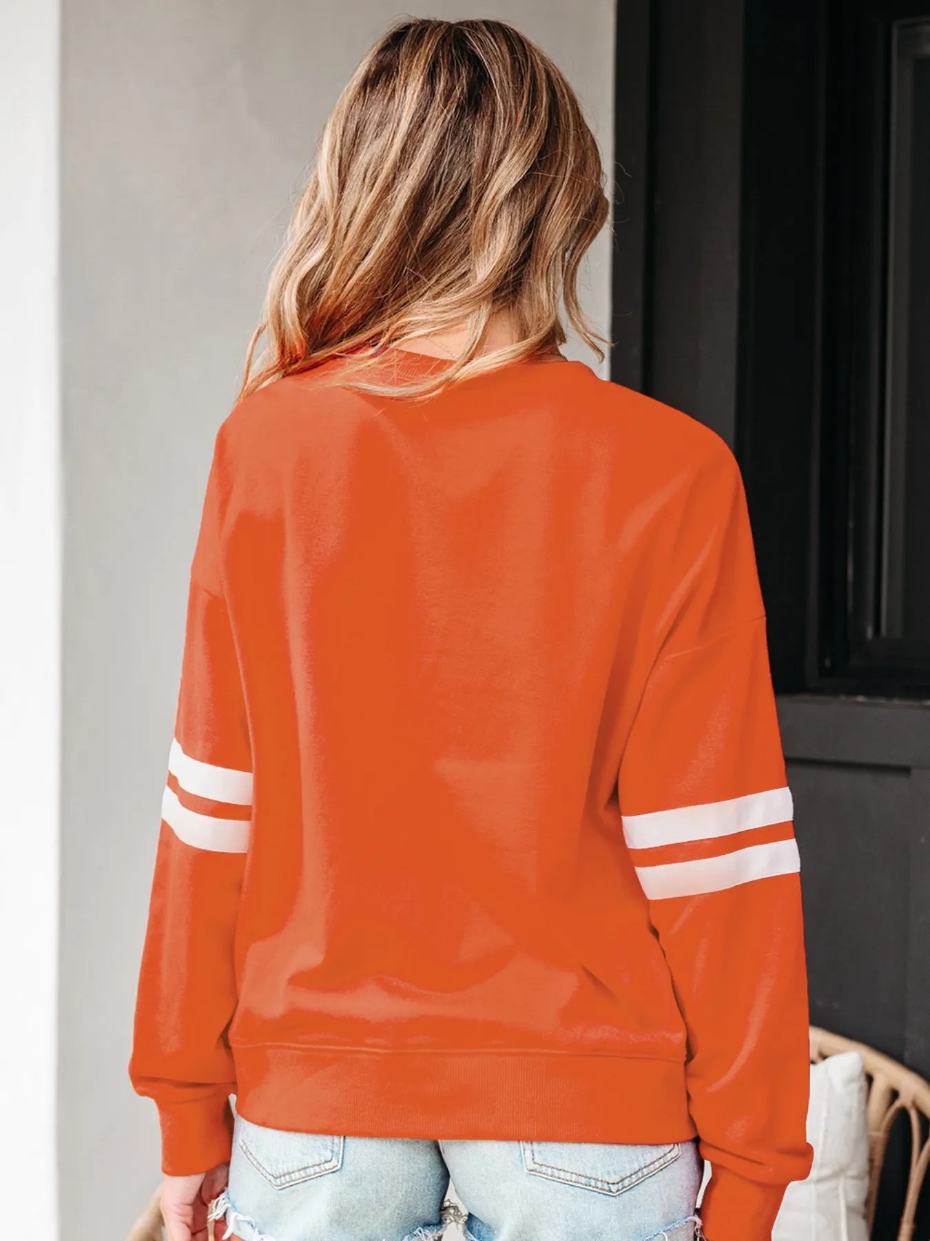 Stripe Round Neck Long Sleeve Sweatshirt - Image 3