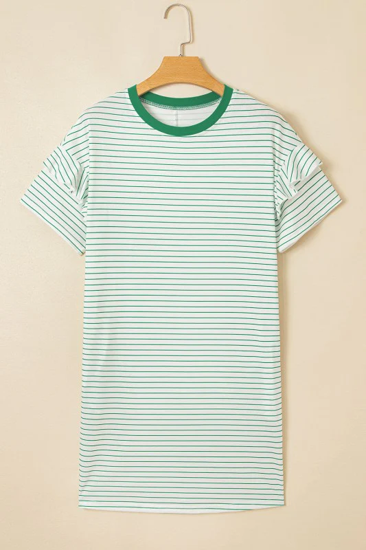 Stripe Ruffle Sleeve Crewneck T-Shirt Mini Dress - Image 12