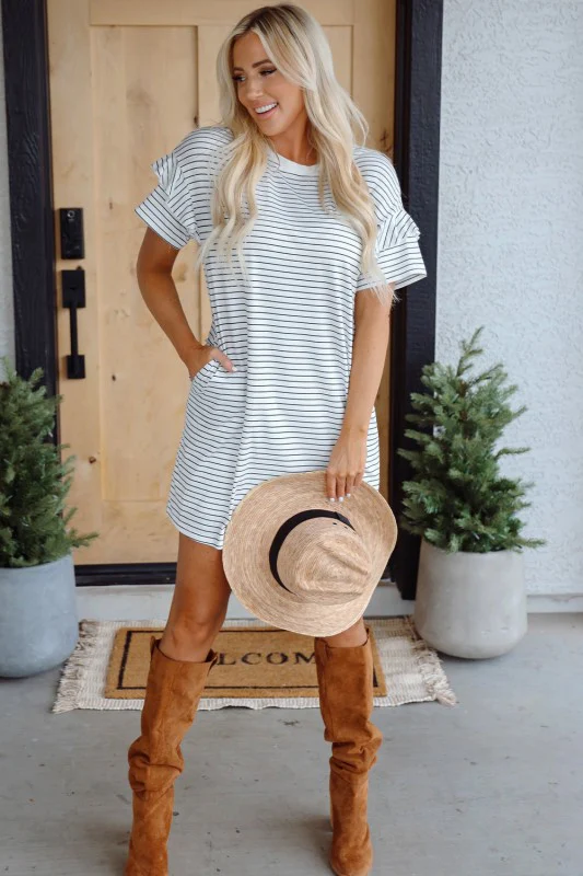 Stripe Ruffle Sleeve Crewneck T-Shirt Mini Dress - Image 19