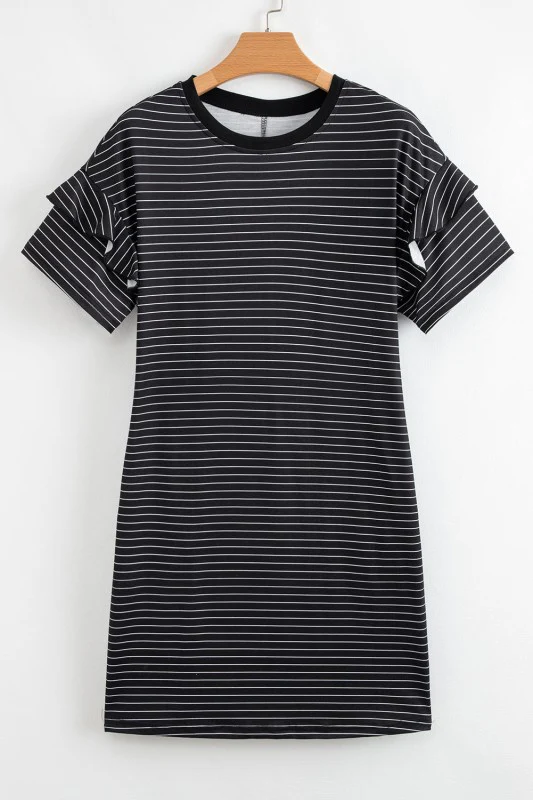 Stripe Ruffle Sleeve Crewneck T-Shirt Mini Dress - Image 4