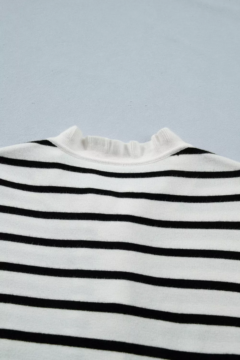 Stripe Ruffle Trim Button Down Knit Short Sleeve Sweater Cardigan - Image 6
