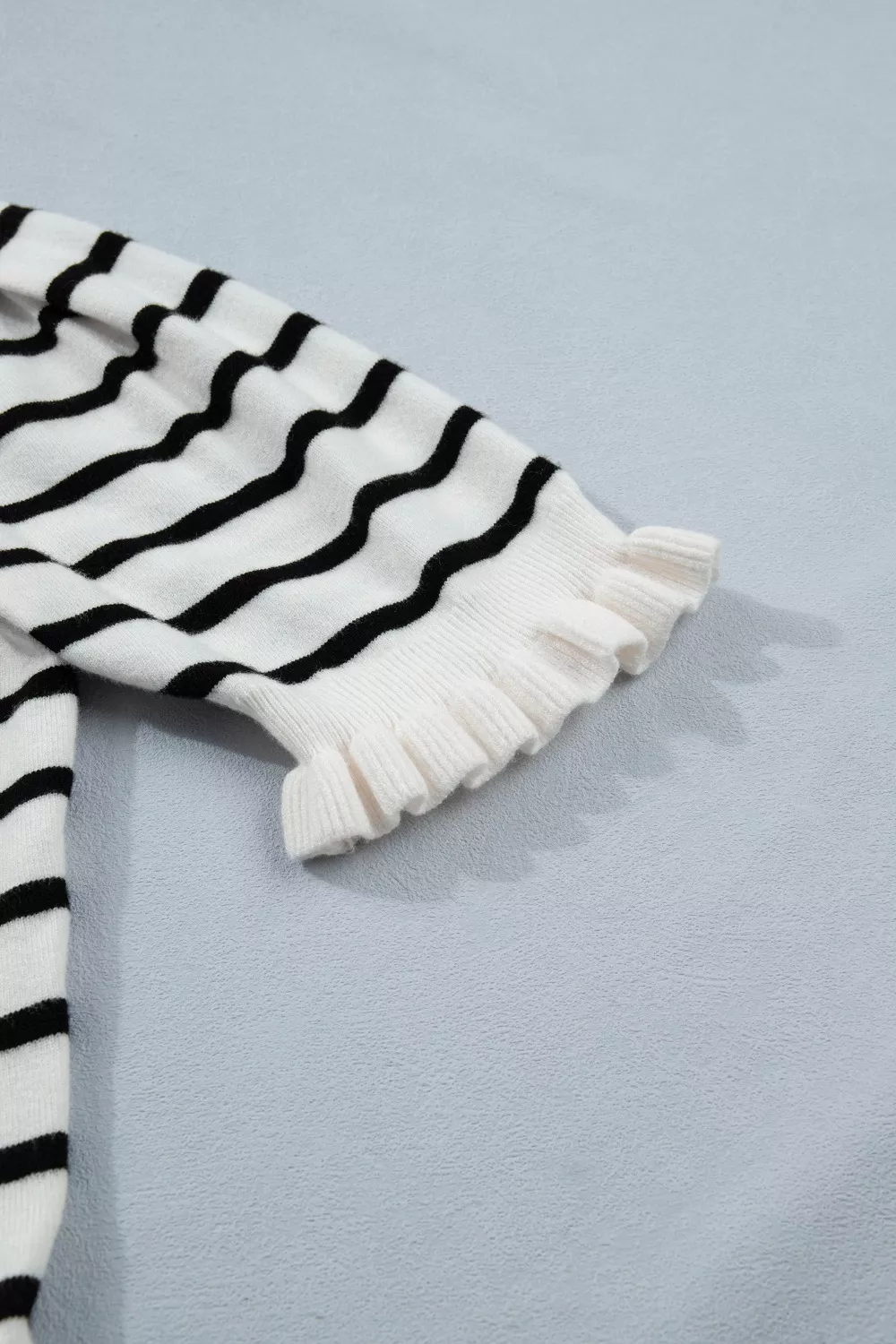 Stripe Ruffle Trim Button Down Knit Short Sleeve Sweater Cardigan - Image 7