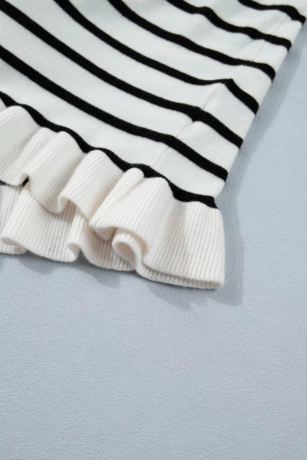 Stripe Ruffle Trim Button Down Knit Short Sleeve Sweater Cardigan - Image 8