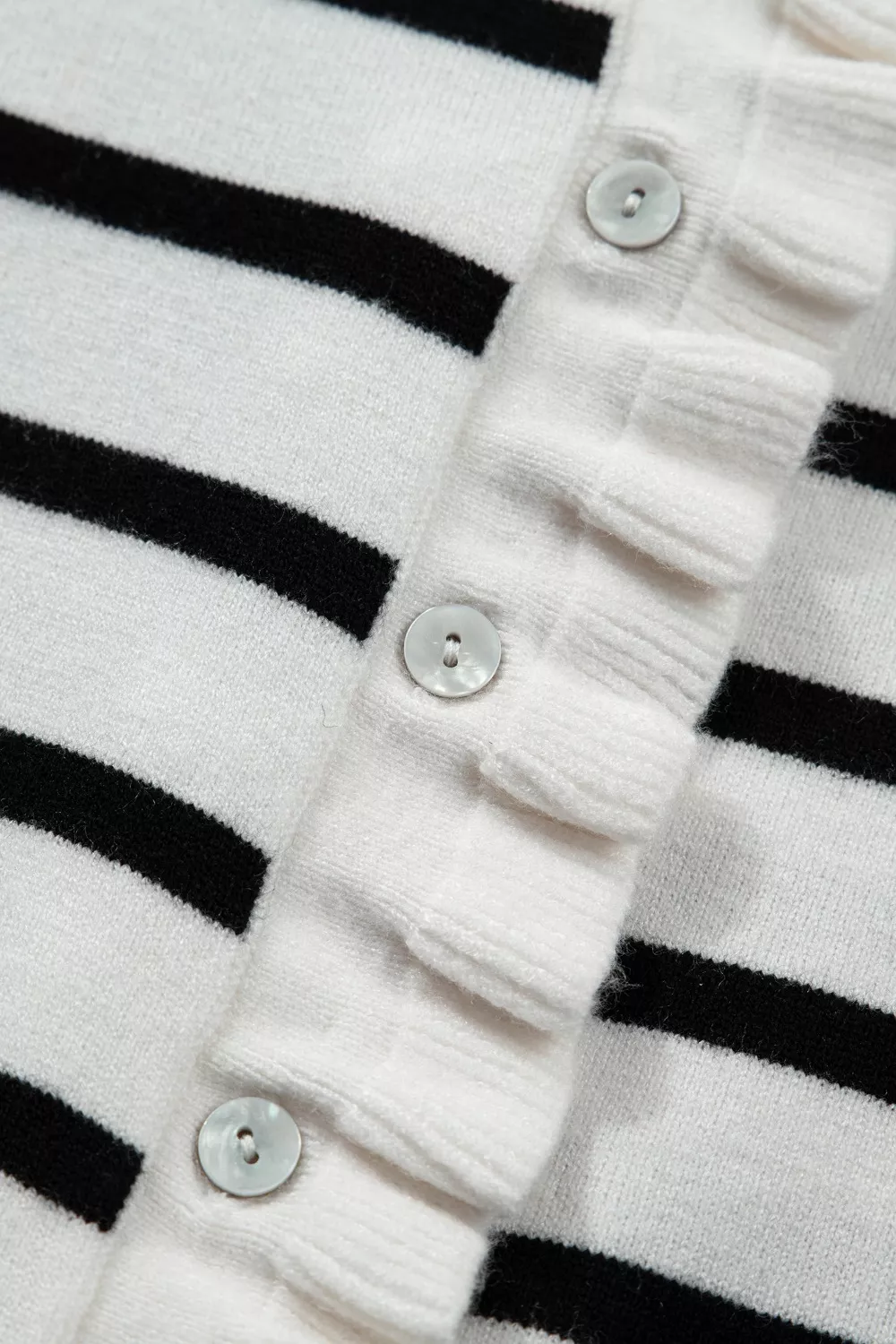 Stripe Ruffle Trim Button Down Knit Short Sleeve Sweater Cardigan - Image 9
