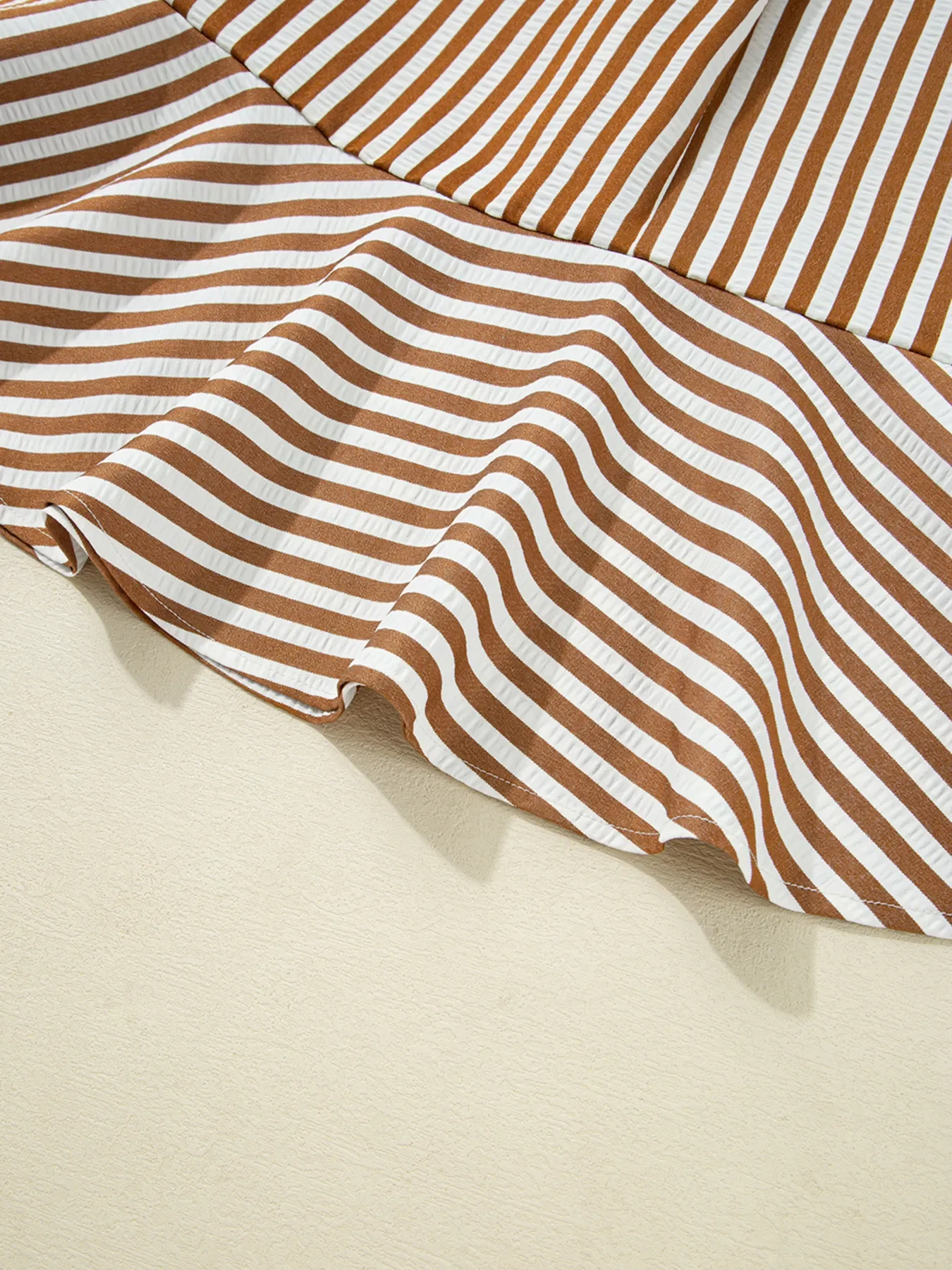 Stripe Ruffled Hem Collared Long Sleeve Shirt Mini Dress - Image 10
