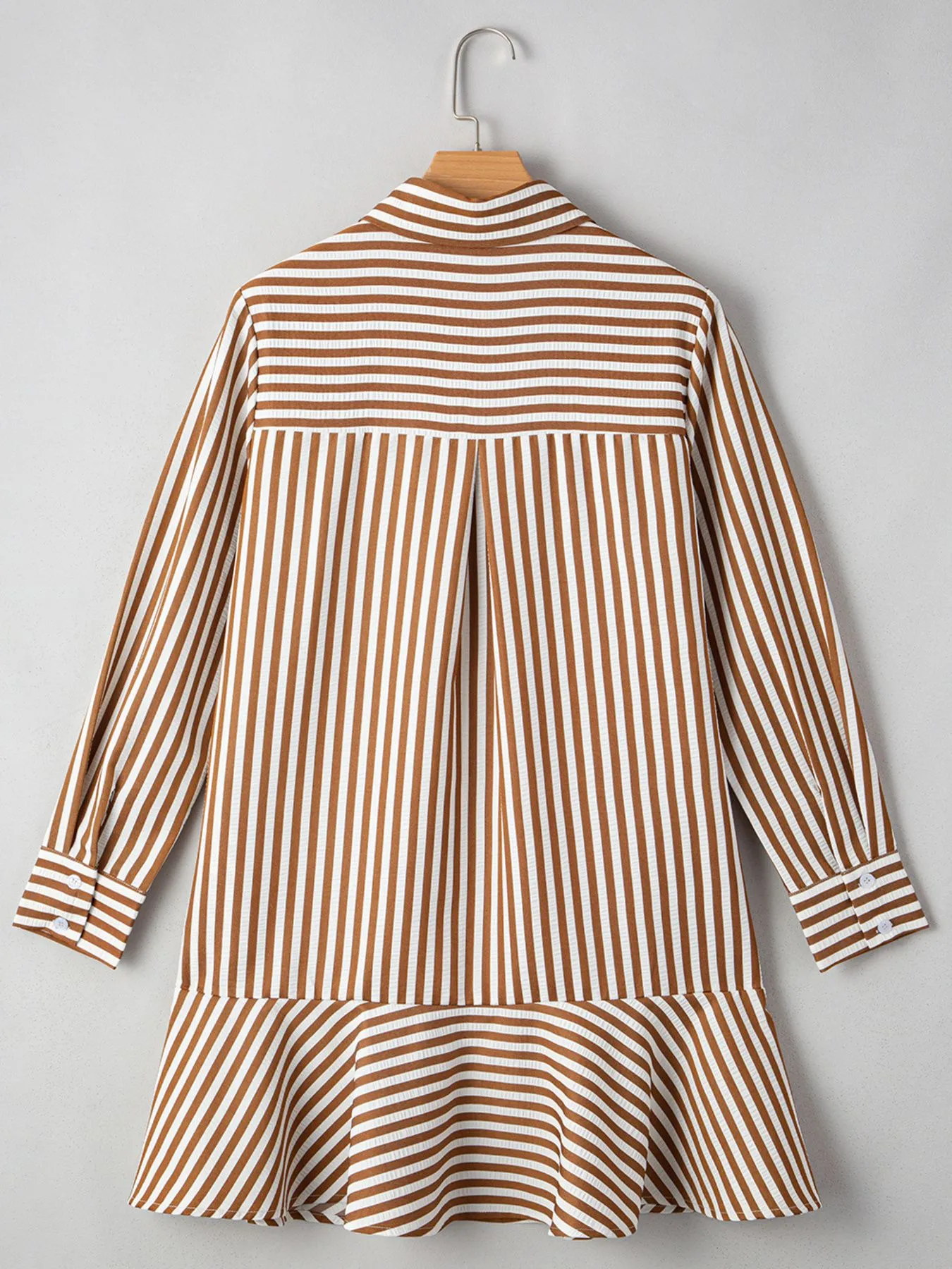 Stripe Ruffled Hem Collared Long Sleeve Shirt Mini Dress - Image 5