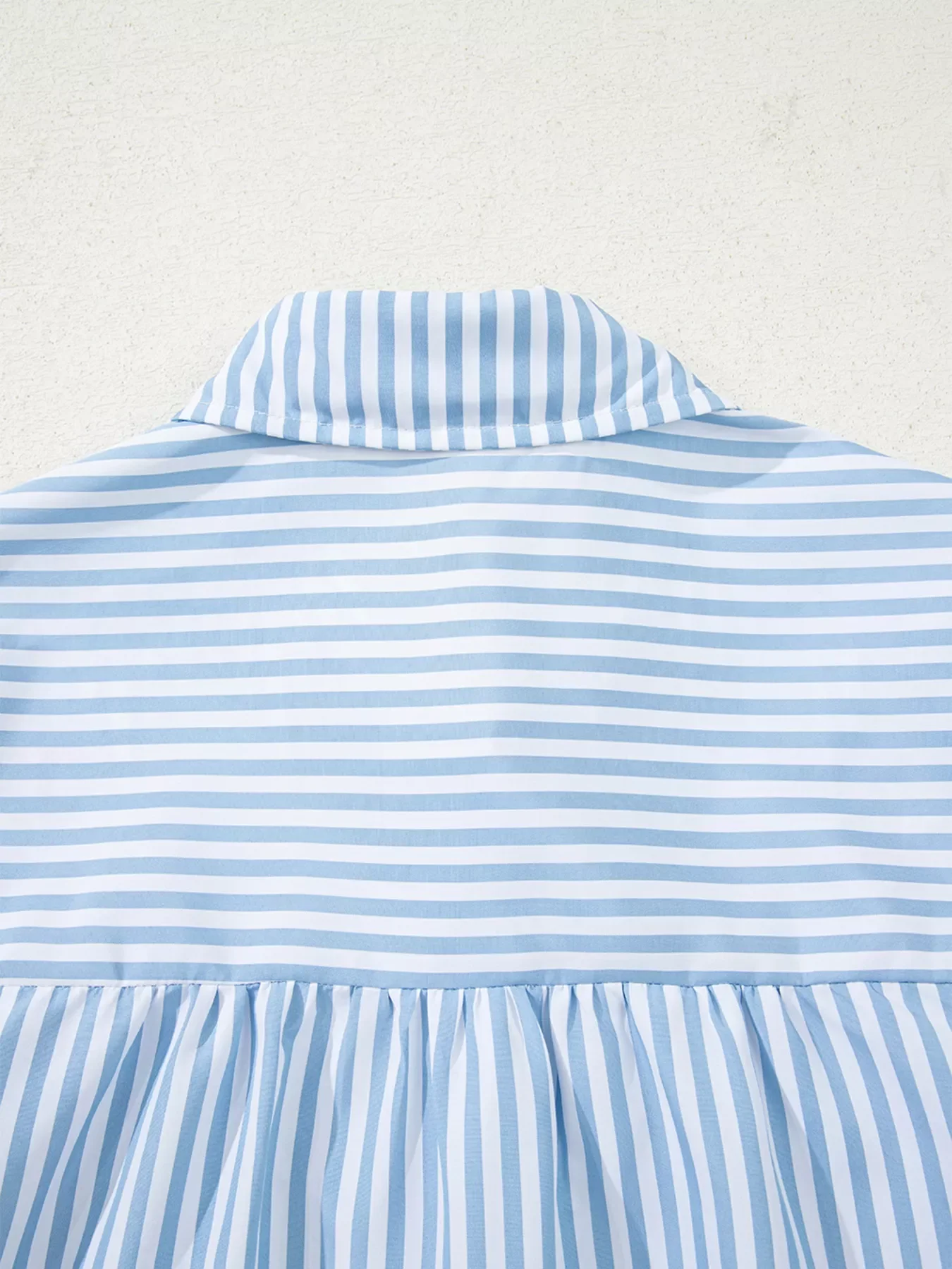 Stripe Shirred Detail Half Placket Collared Long Sleeve Shirt - Image 10