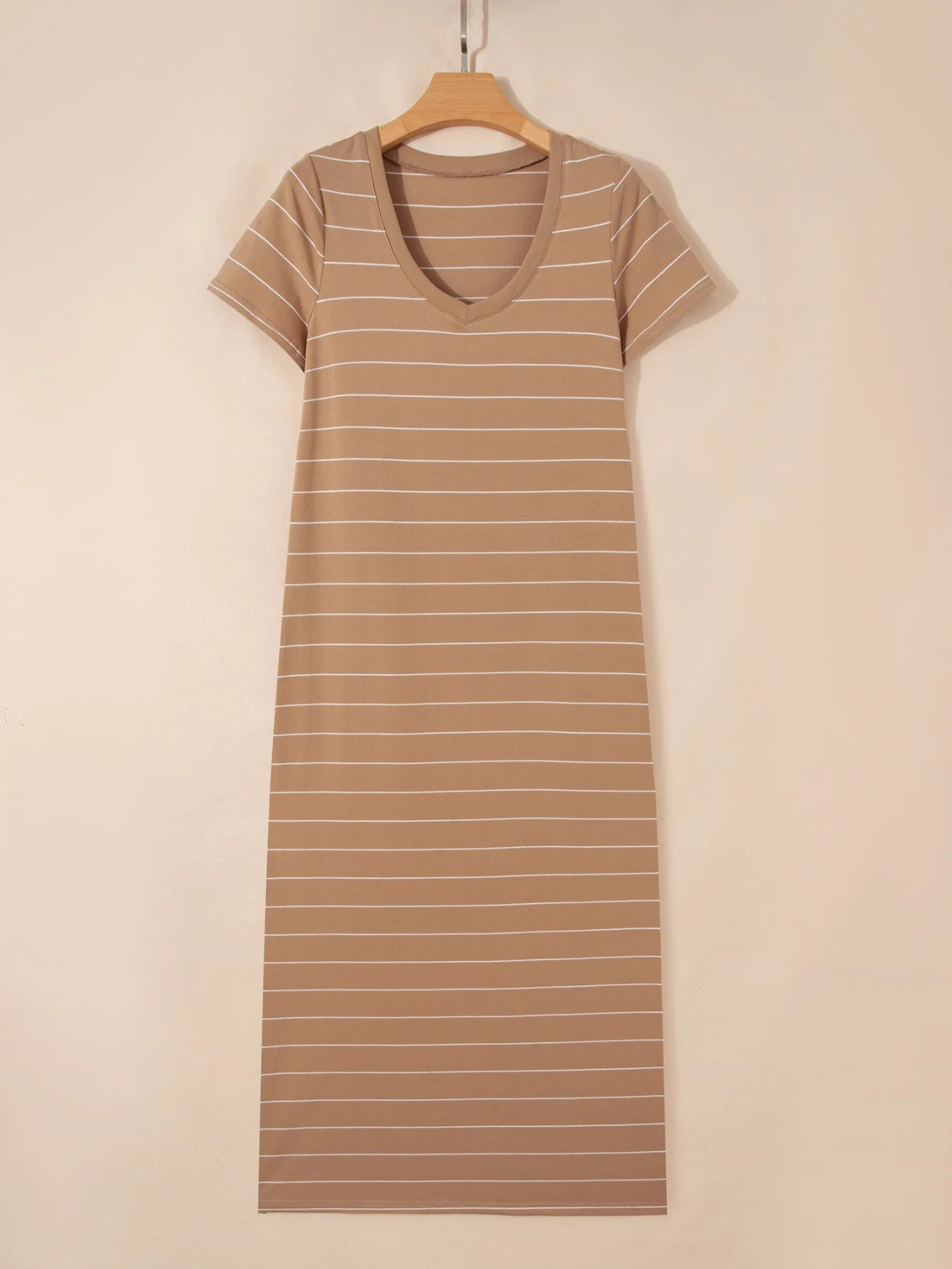 Stripe Short Sleeve Side Slit Maxi T Shirt Dress - Image 5
