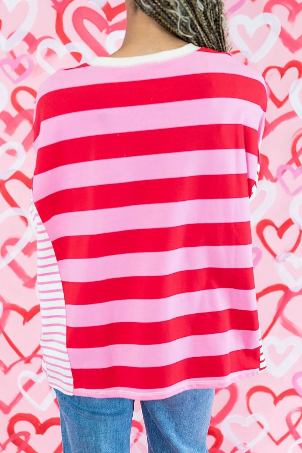 Stripe Side Slit Round Neck T-Shirt - Image 4