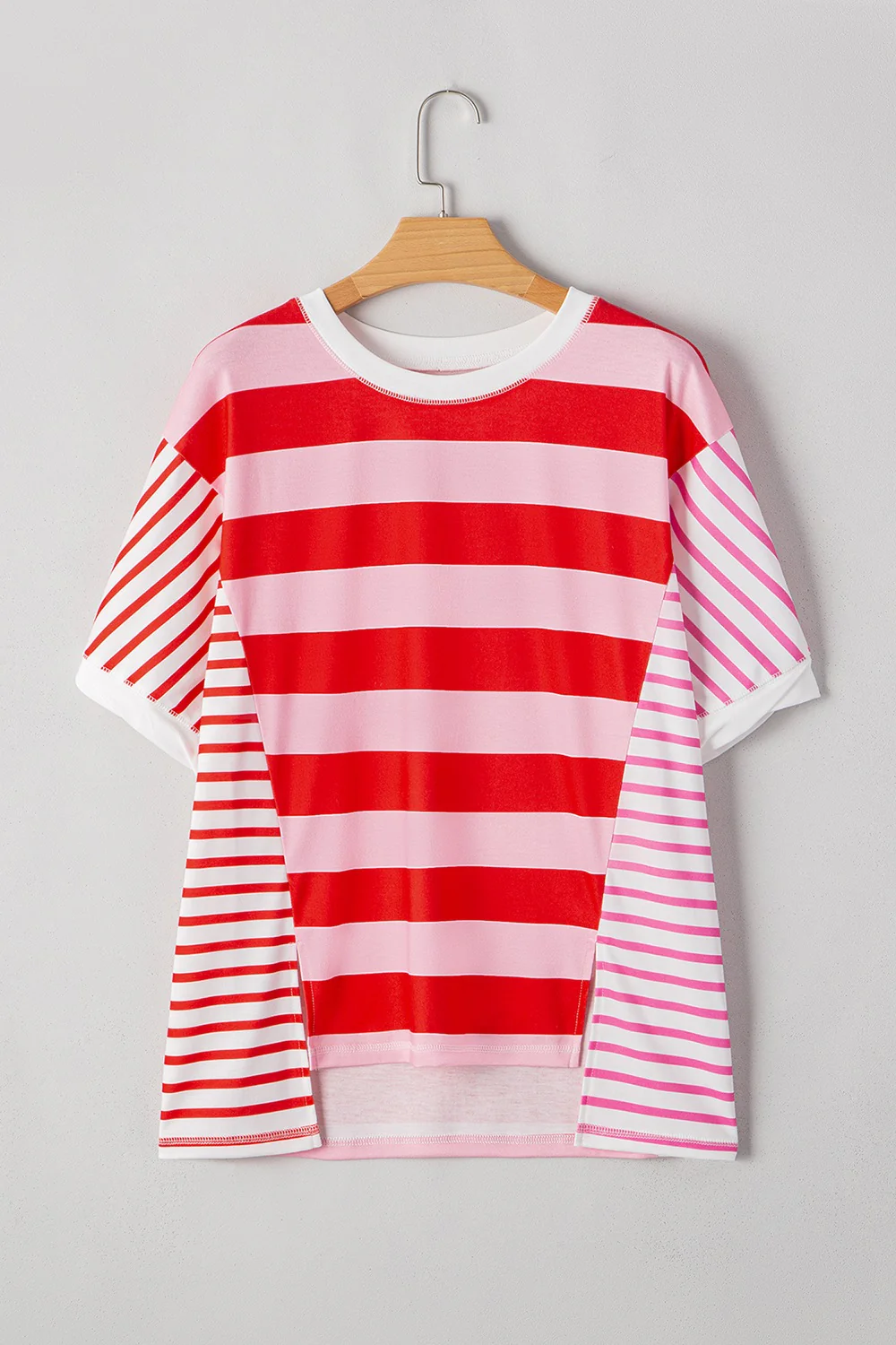 Stripe Side Slit Round Neck T-Shirt - Image 5