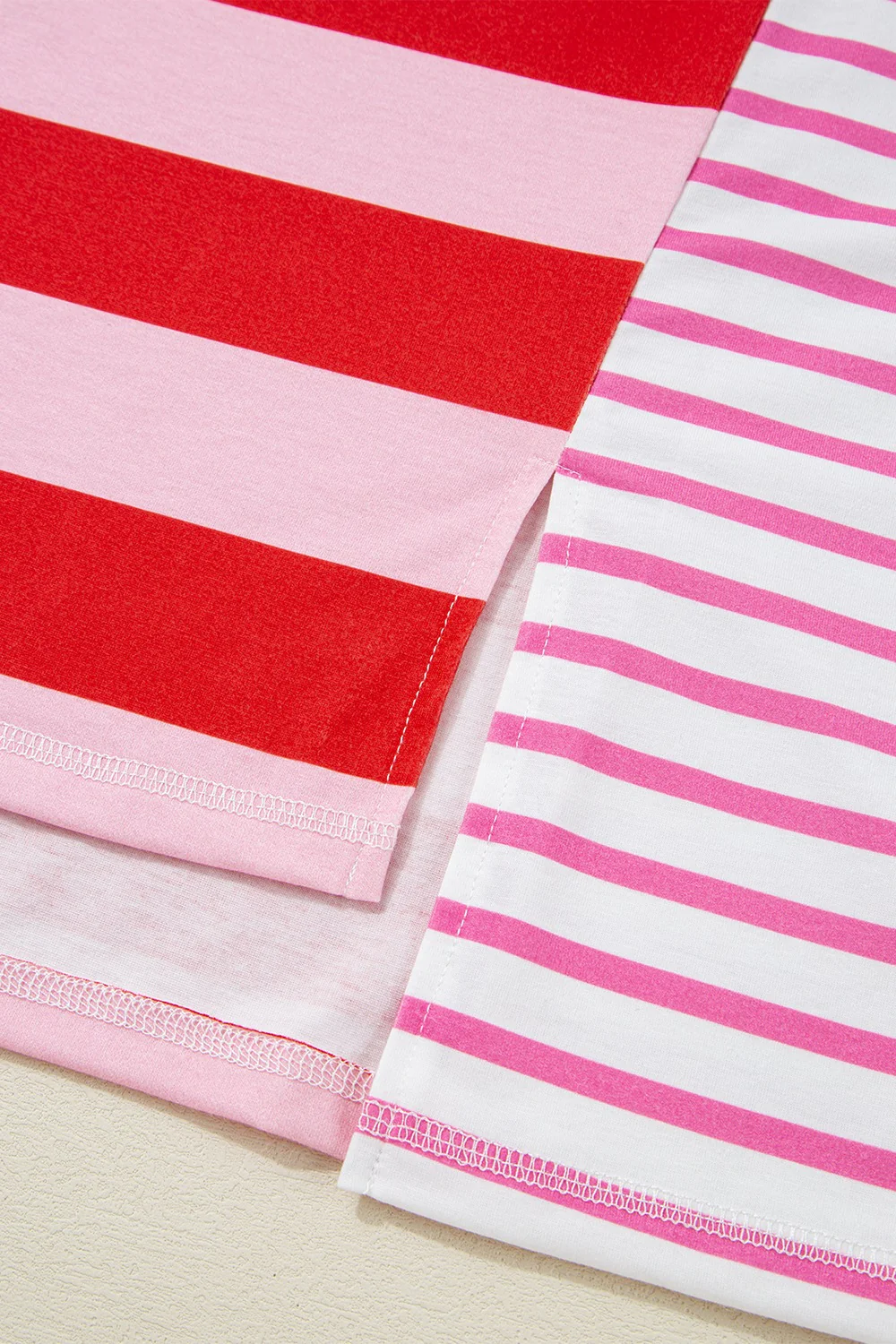 Stripe Side Slit Round Neck T-Shirt - Image 9