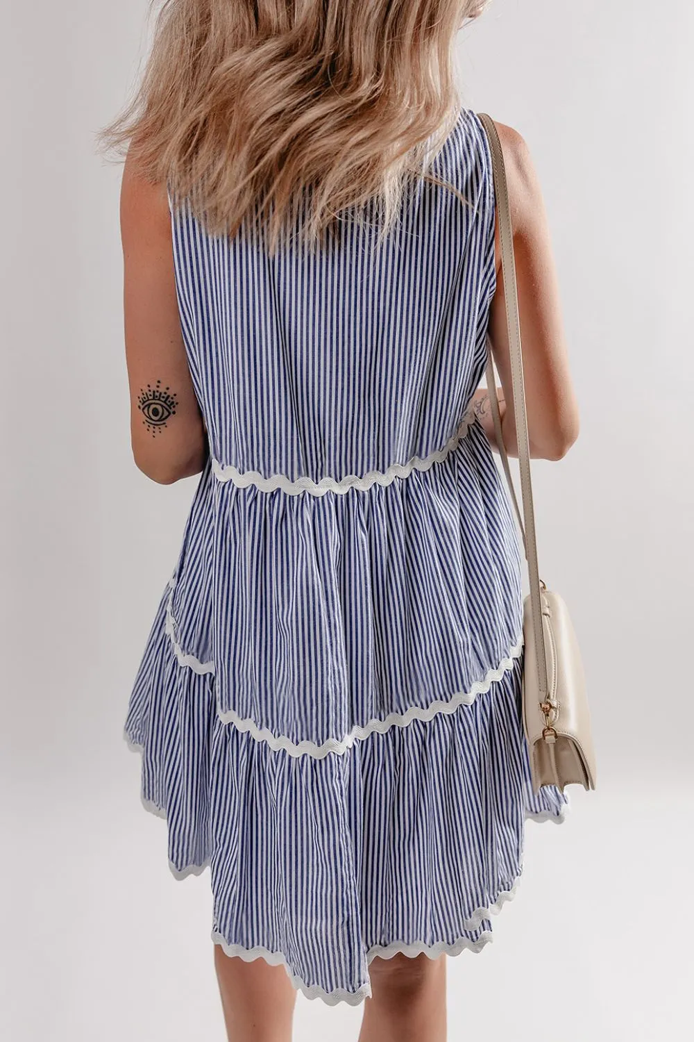 Stripe Sleeveless Notched Ric Rac Mini Dress - Image 2