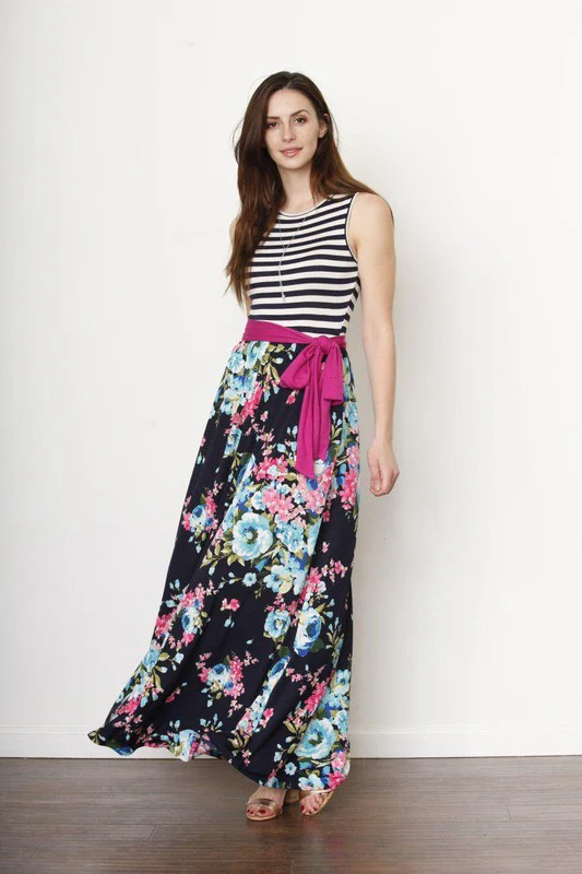 Stripe sleeveless sash maxi dress - Image 2