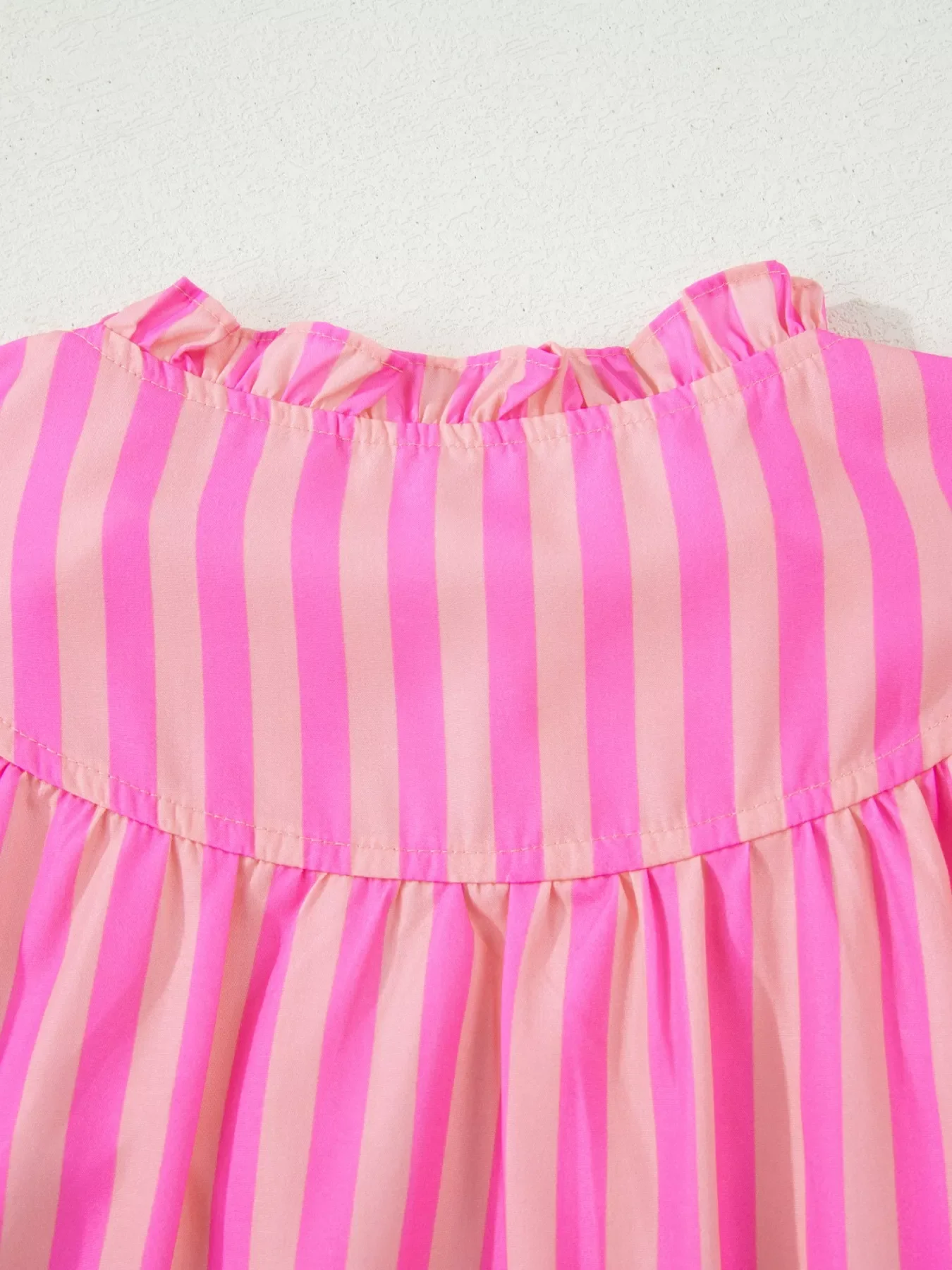 Stripe Split Neck Ruffled Summer Blouse - Image 5