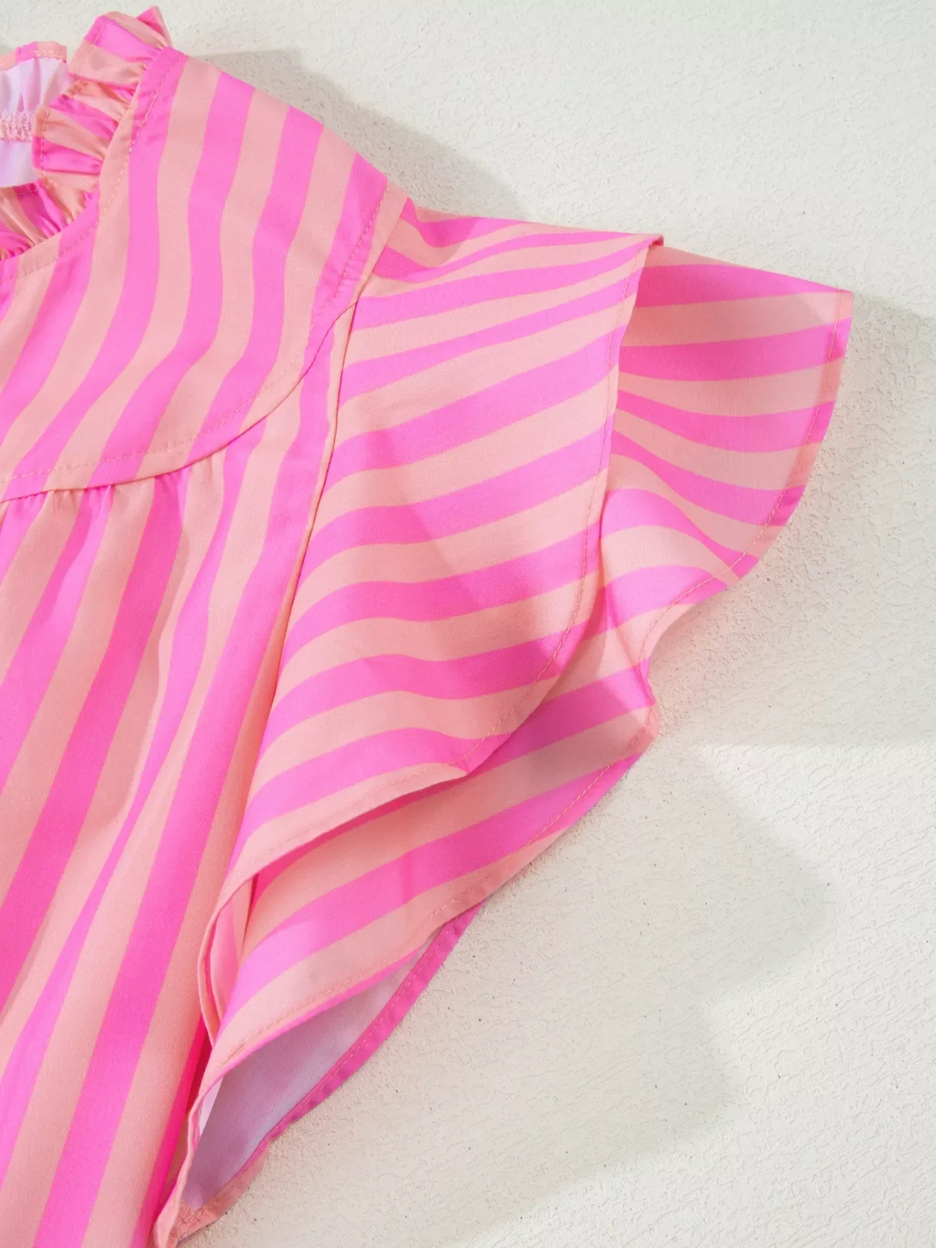 Stripe Split Neck Ruffled Summer Blouse - Image 6