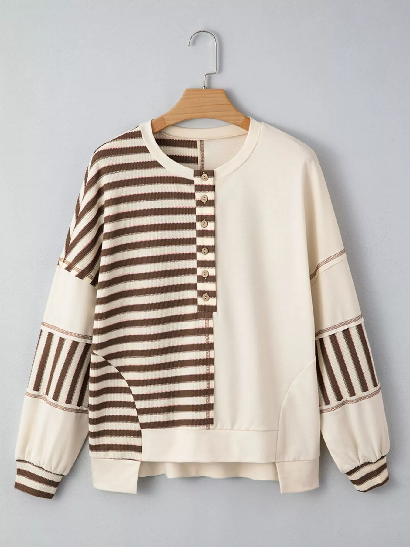 Stripe Stitched Detail Color Block Patchwork Oversized Top - Image 20