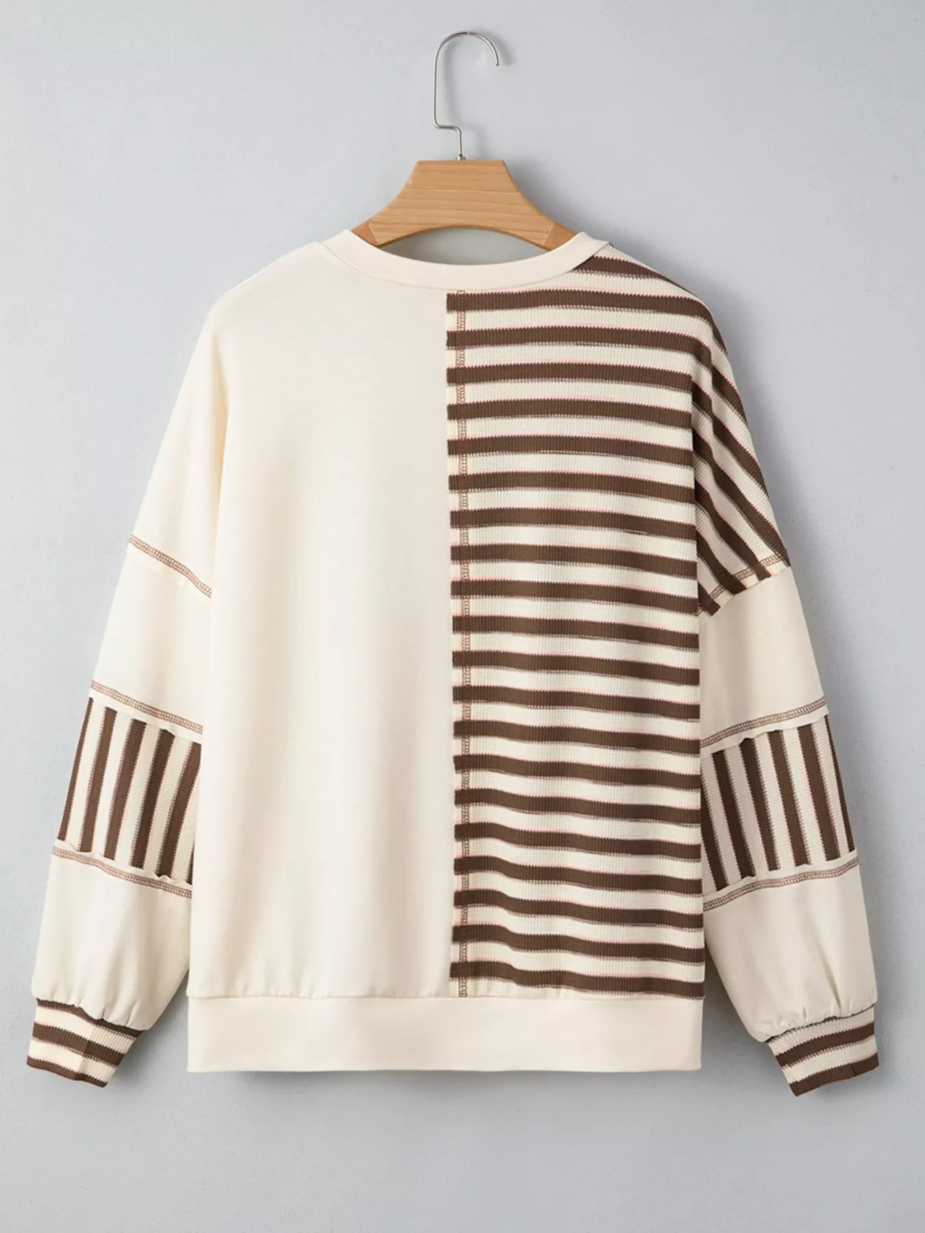 Stripe Stitched Detail Color Block Patchwork Oversized Top - Image 21