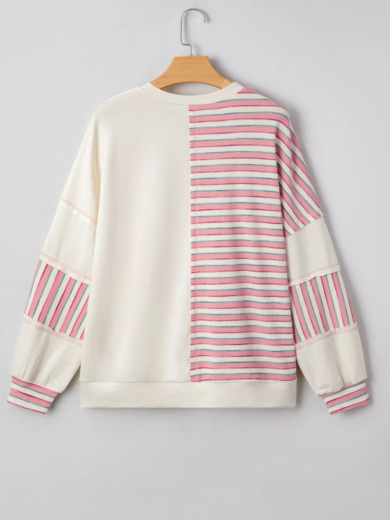 Stripe Stitched Detail Color Block Patchwork Oversized Top - Image 6