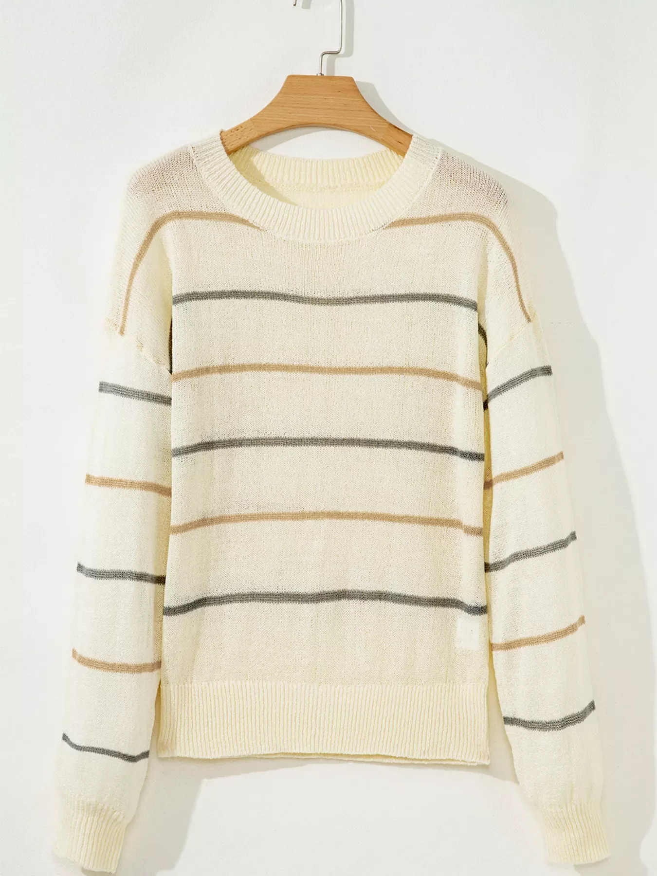 Stripe Striped Ribbed Edge Drop Shoulder Sweater - Image 6