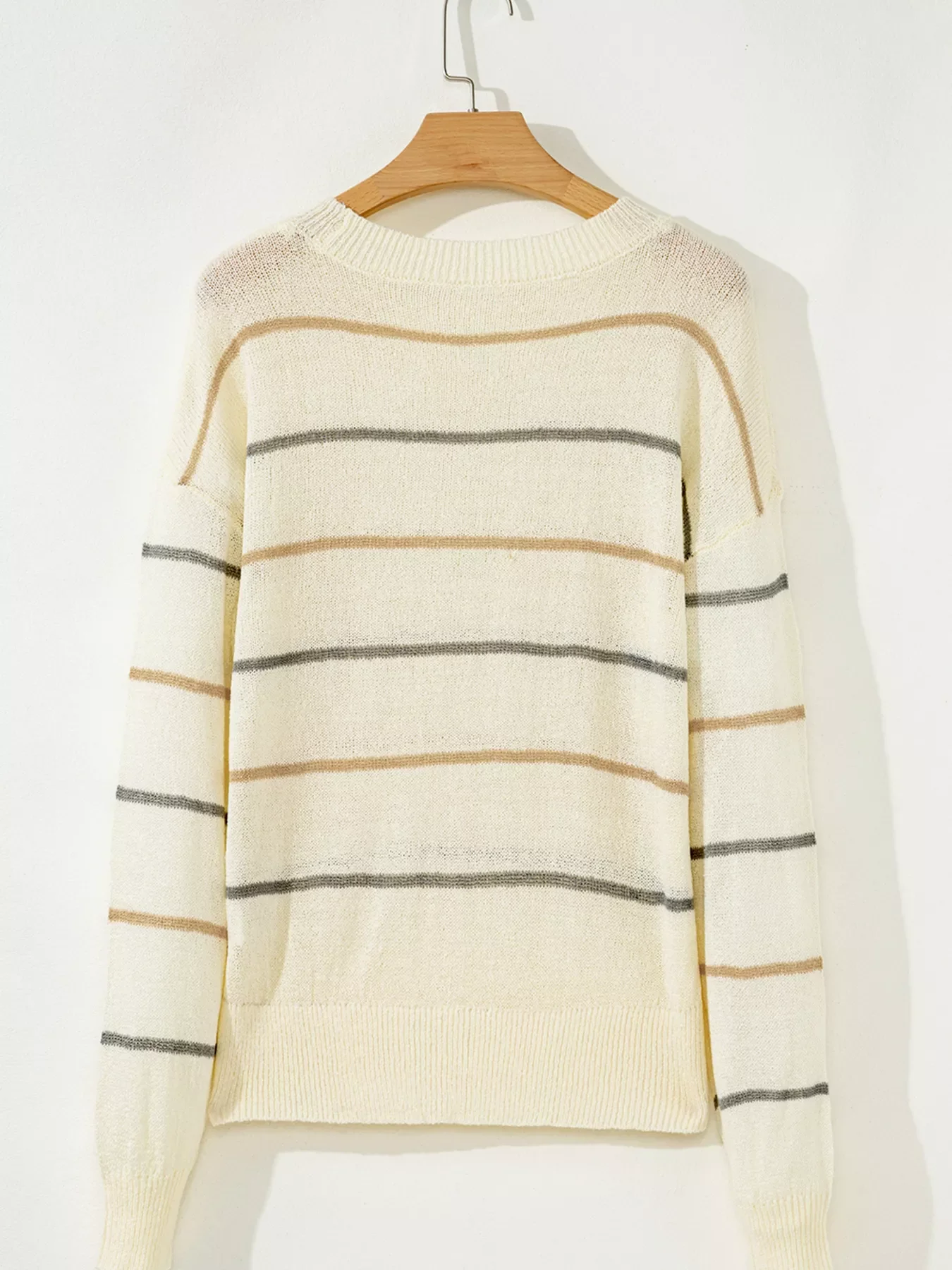 Stripe Striped Ribbed Edge Drop Shoulder Sweater - Image 7