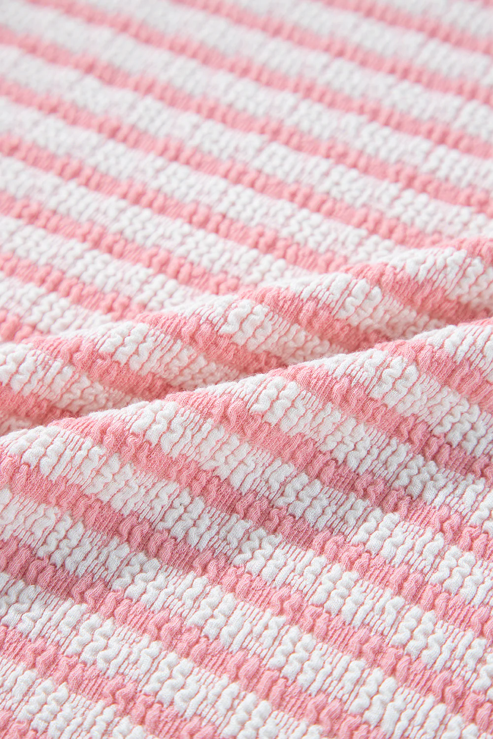 Stripe Textured Puff Sleeve Crewneck Top - Image 9