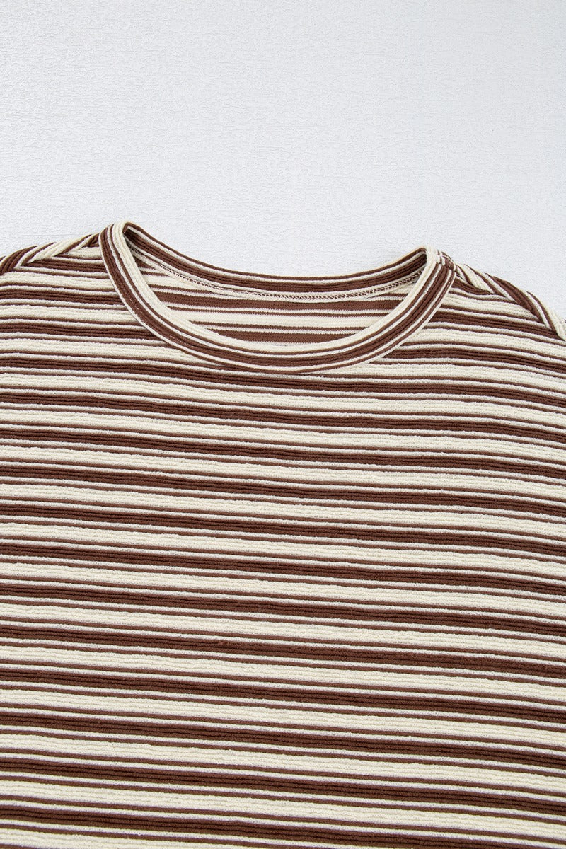Stripe Textured Side Slit Crew Neck T-Shirt - Image 13